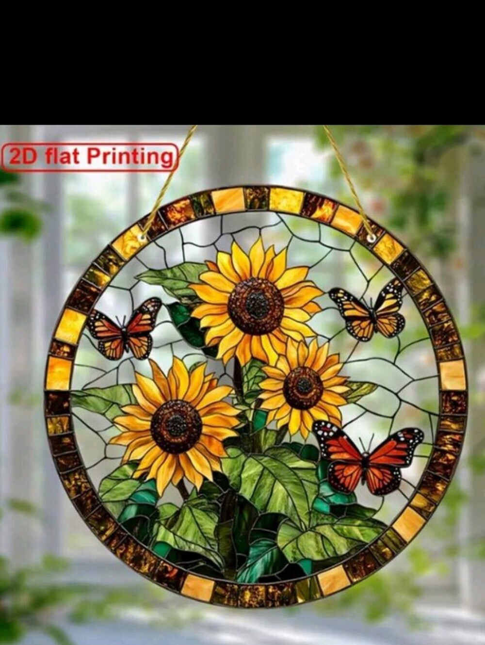 2D Flat Acrylic Sunflower & Monarch Butterfly Suncatcher Yellow Summer Decor
